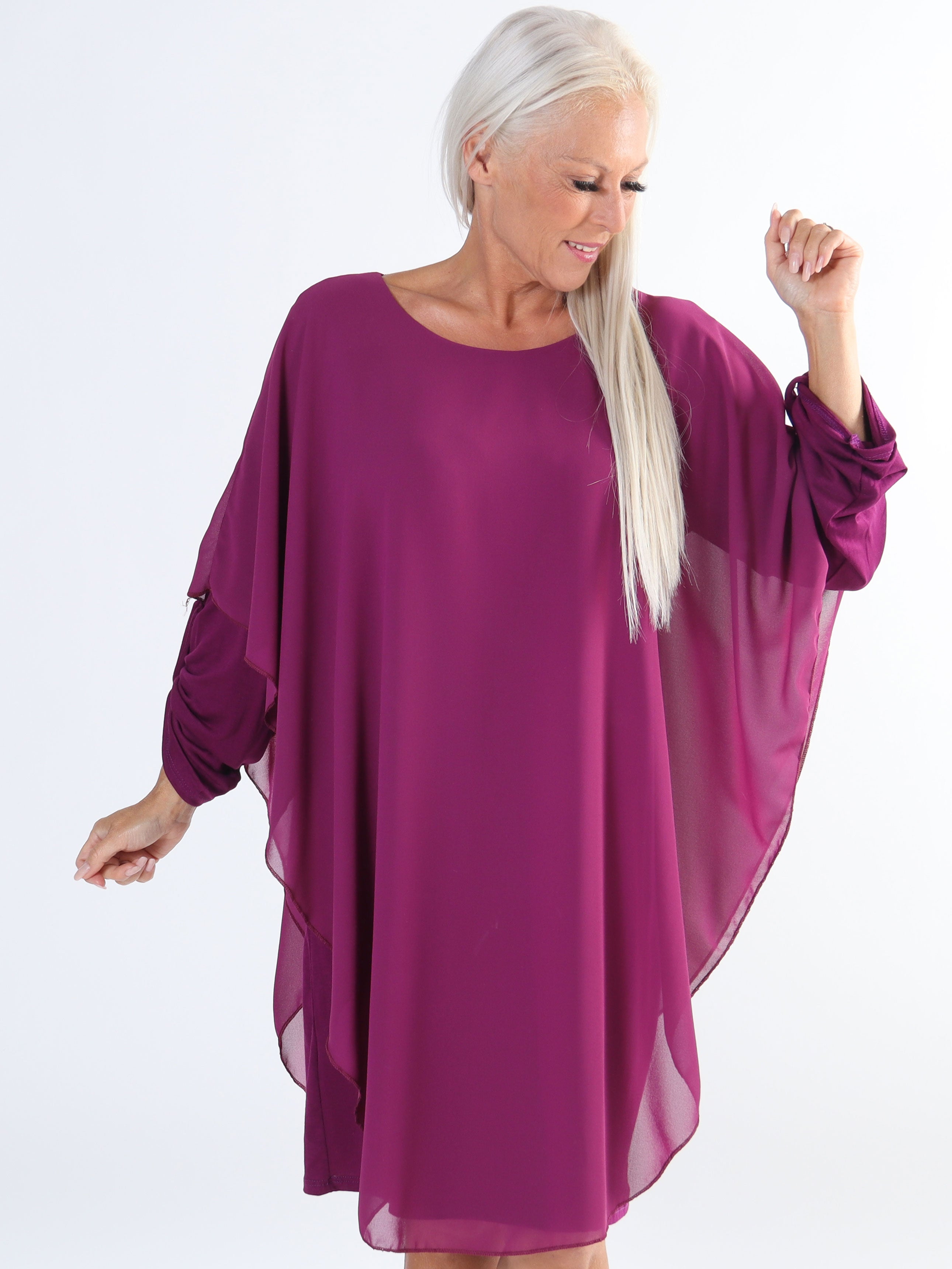 Kenya Long Sleeve - Plus size tunikakjole med chiffonlag